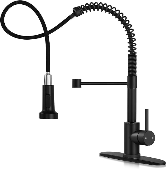 DJS Matte Black Kitchen Sink Faucet with Pull Down Sprayer Single Handle