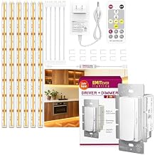 EMITEVER Under Cabinet Lighting kit, 6 PCS COB LED Strip Lights 3000K Warm White,Dimmer Light Switch & 24V 96W Dimmable LED Driver 2 in 1 for Kitchen Cabinet, Counter, Shelf, 9.8ft
