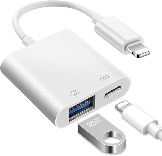 [Apple MFi Certified] iPhone to USB OTG Adapter, Lightning to USB Camera Adapter with Charging Port, OTG Converter Supports Flash Drive, Card Reader, Mouse, Keyboard, MIDI, Game Controller