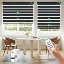 HeyBlinds Motorized Zebra Blinds with Remote, Smart Cordless Electric Zebra Shades for Indoor Windows Compatible with Alexa Google & Homekit, Custom Size (Minimalism-Dark Gray BO)