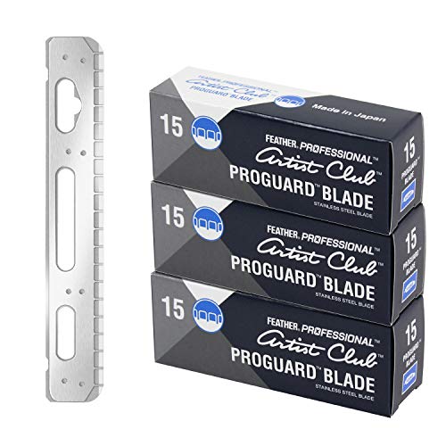 Feather Artist Club ProGuard Razor Blades - 3 Pack of 15 - Single Straight Edge Razor Blades with Guard Refills for Shaving - For Men & Barbers