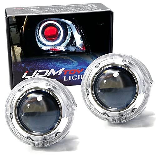 iJDMTOY 3.0-Inch H1 Bi-Xenon Front Lighting Projector Lens wVW GTI Style LED Halo Rings Daytime Running Light Shroud Compatible with Light Retrofit, Custom Lightings For Off-Road Use Or Show Purpose