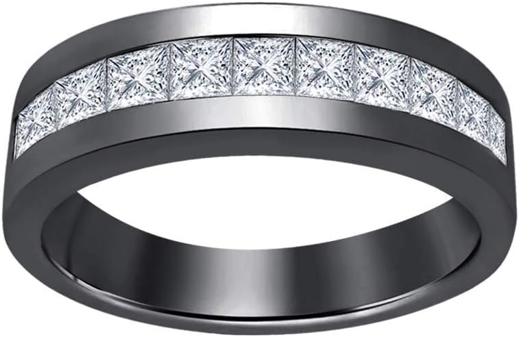Gold & Diamonds Jewellery 14K Black Gold Plated Created Gemstones Wedding Band Ring For Men's