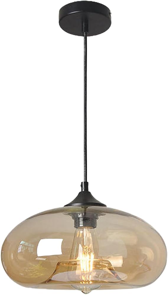 Industrial Pendant Light, Colorful Glass Pendant Lighting Fixtures for Kitchen Island Farmhouse Creative Glass Pendant Light Shade Vintage Lamp Retro Ceiling Hanging Lamp (Amber) [Energy Class E]