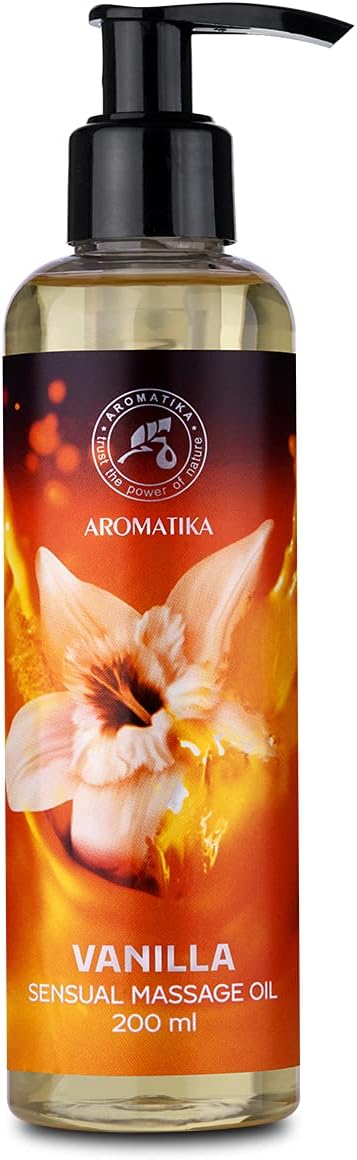 AROMATIKA Sensual Massage Oil for Couple 200ml – Vanilla – Edible & Kissable Body Oil for Him & Her – Romantic Gift for Couples – Relaxing Warming Massage Oil for Date Night & Spa at Home