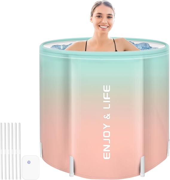 Portable Foldable Bathtub - Create Your Spa Anywhere for Adventure & Relaxation | Collapsible Adult Soaking Tub for Camping, Van Life, Apartments | Durable, Leak-Proof PVC (Pink Blue Gradient)