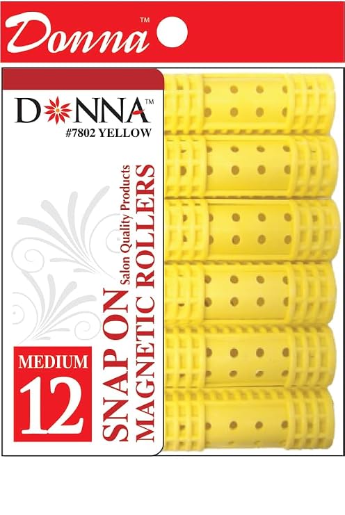 DONNA Snap-On Magnetic Rollers 0.5"(D), Small (14-Pack) Vented Wet-Set Hair Rollers with Snap Caps No Pins Needed, Fast Drying, Long-Lasting Curls & Volume (YELLOW MEDIUM, ROLLER)