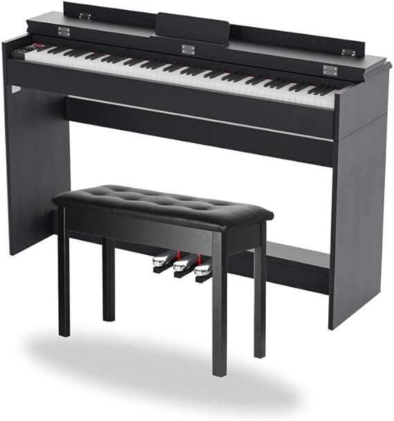 88 Key Full Size Weighted Digital Piano Keyboard, 88keys Semi-Weighted Electric Multi-Functional Keyboard piano with Stand, Pedal, Power Adapter for Beginner/Leanrner (Piano with Bench Set)