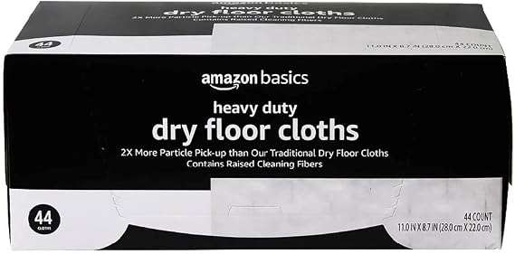 Amazon Basics Heavy Duty Dry Sweeping Cloths, Floor Cleaning, Multi-Surface, Disposable, Trap Dust, Dirt & Pet Hair, Fits Swiffer Sweeper Mop Heads, 44 Count