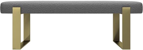 VANT Upholstered Bed Bench, Boucle Grey, Burnished Brass