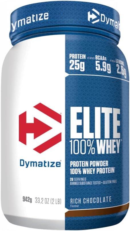 Dymatize Elite Whey Rich Chocolate 907g - High Protein Low Sugar Powder + Whey Protein and BCAAs