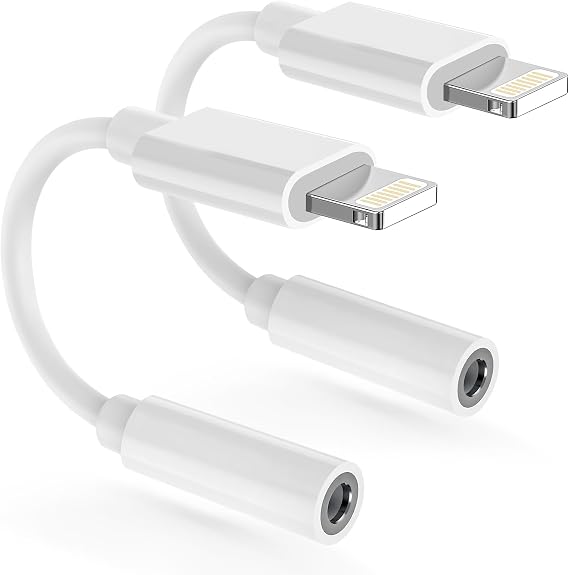 [Apple MFi Certified] Lightning to 3.5mm Headphone Jack Adapter Built-in DAC Chip, Hi-Fi Audio Aux Adapter for iPhone 14/13/12/11/X/XS/XR/8/7, iPad, iPod - Car Aux, Home, Travel, Gym Use (2Pack White)