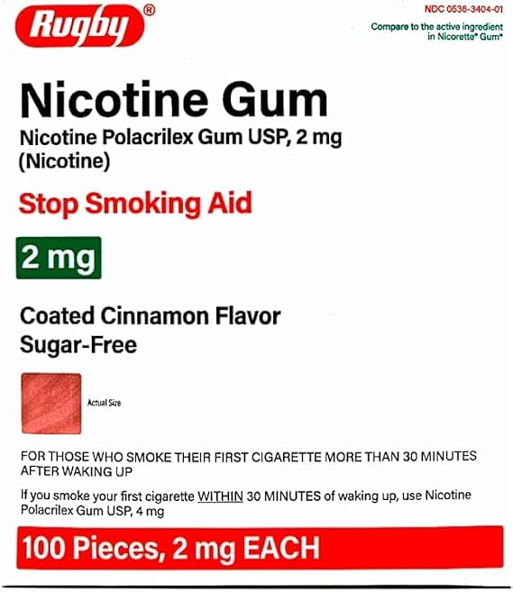 Nicotine Gum 2mg Sugar Free Coated Cinnamon Generic for Nicorette 100 Pieces per Box Pack of 3 Total 300 Pieces
