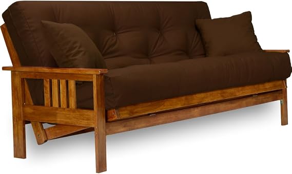 Stanford Futon Set - Full Size, Frame, 8" Mattress, Microfiber Sussex Fudge Cover