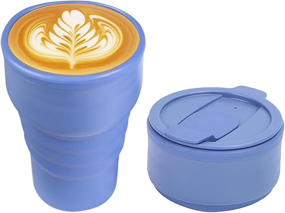 EYQ Collapsible Coffee Cup 375 ml, Silicone Foldable Tea Cup, Lightweight Reusable Coffee Mug for Hot and Cold Drinks for Office Fitness Gym Outdoor Sports Travel Camping Yoga, Pocket Size (Blue)