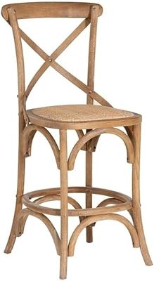 Linon Moxy 24 Wood Counter Stool with X-Back and Rattan Seat in Gray Wash