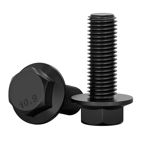cSeao M10-1.5mm x 16mm Flanged Hexagon Bolts, Flanged Hex Screws, 10.9 Grade, Black Oxidate, 10 Pack