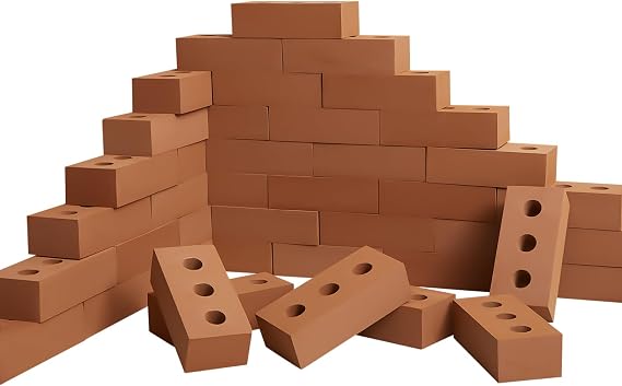 Deekin Foam Brick Building Blocks for Kids Thick Blocks Foam Large Fake Brick Construction Toy for Stacking Construction Gifts, 8 x 4 x 2.4 in(80 Pcs,Circle Holes)