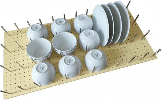 Pegboard Drawer Plate Organizer | Stainless steel pegs stay upright & stable, adjustable fit plates/bowls/cups, durable, space-saving, for kitchen cabinets