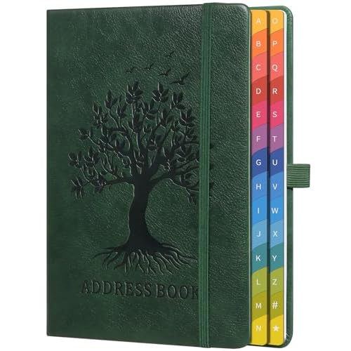 ZXHQ Address Book with Colorful Alphabetical Tabs 8.4 x 5.8 - Address Books for Seniors Hardcover Telephone and Contact Organizer, with Space for Important Website Passwords - Dark Green