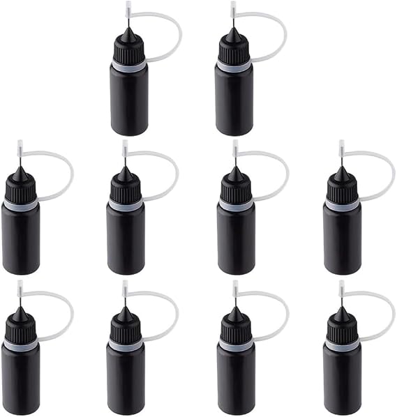 10Pcs Precision Tip Applicator Bottles Black Metal Needle Plastic Bottle 10ML Precision Tip Applicator Bottles