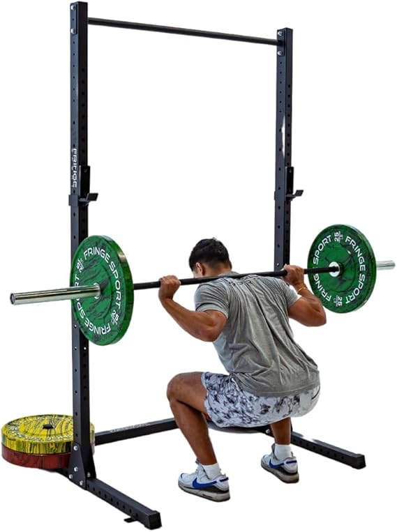 Fringe Sport Garage Series Squat Rack with Pull Up Bar - Compact 4'x4' Power Rack for Home Gym, Versatile Squat Cage for Powerlifting and Strength Training, 750lb Squat Rack Weight Capacity