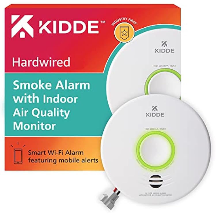 Kidde Smart Smoke Detector & Indoor Air Quality Monitor, WiFi, Alexa Compatible Device, Hardwired wBattery Backup, Voice & App Alerts