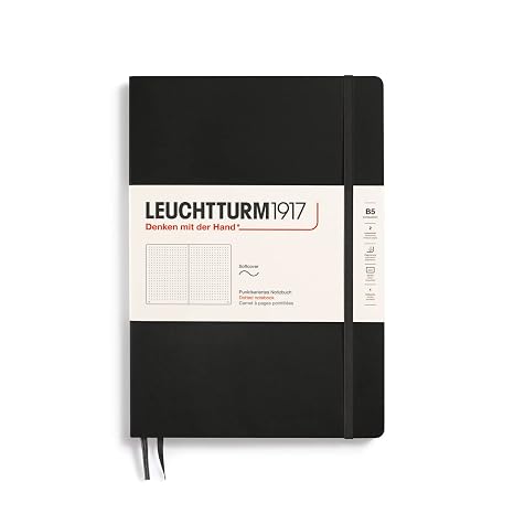LEUCHTTURM1917 - Notebook Softcover Composition B5-123 Numbered Pages for Writing and Journaling (Dotted, Black)