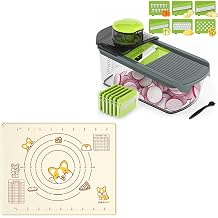 Ourokhome 6 in 1 Mandolin Vegetable Slicer, Multifunctional Veggie Slicer Shredder with Container, Silicone Baking Mat Sheet and Pastry Dough Cutter, 0.5 Inch Thick 20'' X 16" Silicone Rolling Mat