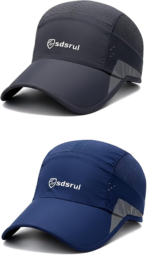 Baseball Cap - Running Hat Mens 2 Packs Quick-Dry Lightweight Mesh Caps, Running Hat Sun Hats For Men With UV Protection, Adjustable Folding Outdoor Hats For Hiking Walking Climbing Fishing Summer