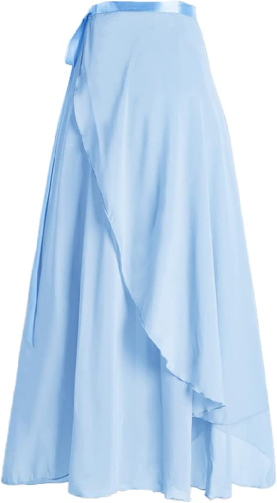 Women Wrap Dance Skirt Girls Long Dance Skirt Ballet Wrap Skirt Dance Skate Over Scarf Skirt Dancewear Light Blue