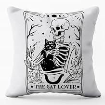 Cat Lover Tarot Throw Pillow Covers, 18x18 inch Skeleton & Black Cat Pillowcase Gift, College Dorm Decoration