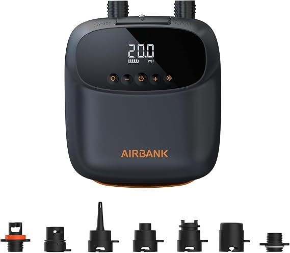 AIRBANK Paddle Board Pump Electric 20PSI The Puffer Pro, Portable SUP Pump, Dual-Stage Inflation & Auto-Off Air Pump for Stand up Paddle Boards, Kayak, Inflatables, Boats, Tent, Kite Wings