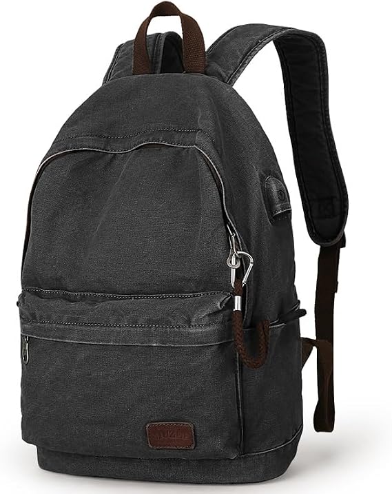 Muzee Canvas School Backpack with 15.6 inch Laptop for Men Women, Lightweight Anti-Theft Travel Daypack College Student Backpack Mit USB Charging Port