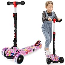 Scooter for Kids Ages 3-12, Foldable & Height Adjustable Kids Scooter with Graffiti Bodywork, Non-Slip Deck and Extra Wide PU Light-up Wheels 200 Lbs Weight Capacity