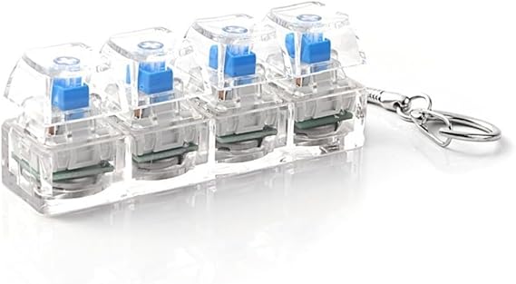 RGB Klavye Fidget Oyuncak Anahtarlık, 4 Düğmeli ve Renkli LED Işıklı, Stres Giderme, Evde Odaklanma ve Eğlence için Taşınabilir ABS Clicker, Ofis, (Şeffaf beyaz)