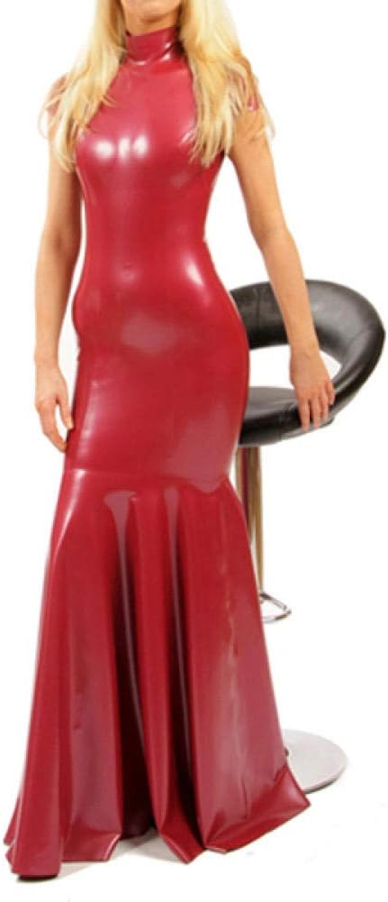 Latex-Kleid in voller Länge enganliegend Latex-Gummi-Abendkleid Reißverschluss hinten kurze Ärmel Latex lange Röcke