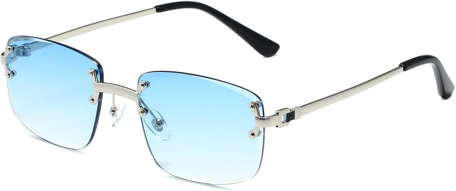 Retro Rimless Rectangle Sunglasses for Women Men Trendy Gold Metal Frameless Square Sun Glasses Eyewear