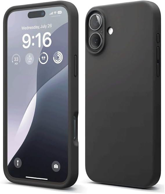 GGM GİYİM & AKSESUAR iPhone 16 ile Uyumlu İçi Kadife Dışı Mat Yapıya Sahip Koruma Sağlayan Lansman Silikon Kılıf (Siyah)