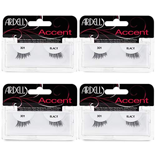 Ardell Accent Half Lashes 301 - Natural Cat Eye Lashes Wispy False Eyelashes for Outer Corner Volume, 4 Pack