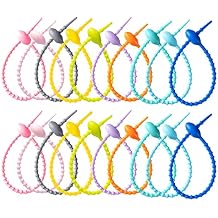 BIGEBO 20 PCS Colorful Silicone Cable Ties, Reusable Rubber Twist Tie Bag Clip Bread Tie Zip Ties Adjustable Cable Cord Wraps Management Organizer