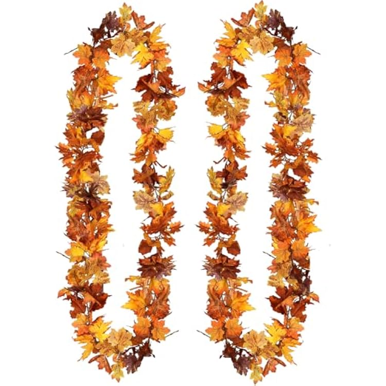 2 Pack Fall Garland Maple Leaf Decor 5.9 FTPiece Artificial Autumn Vines Home Wedding Fireplace Party Christmas Thanksgiving Decorations