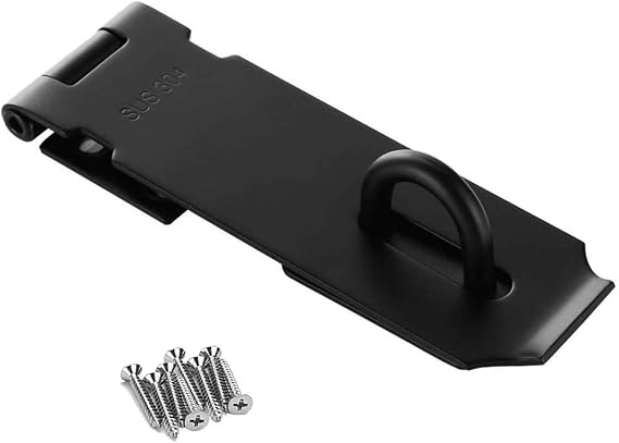 Padlock Hasp Door Clasp Gate Lock Latch,5 Inch SUS 304 Stainless Steel Door Hasp Latch Lock Matte Black Finish
