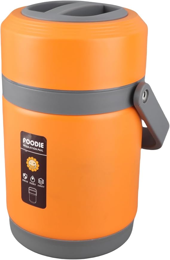 AYNEFY Electric Lunch Box,2L Stainless Steel Portable Electric Food Warmer Bucket Thermal Heat Preservation Pot Thermal Lunch Container for Travel Dorm Office Work (Orange)