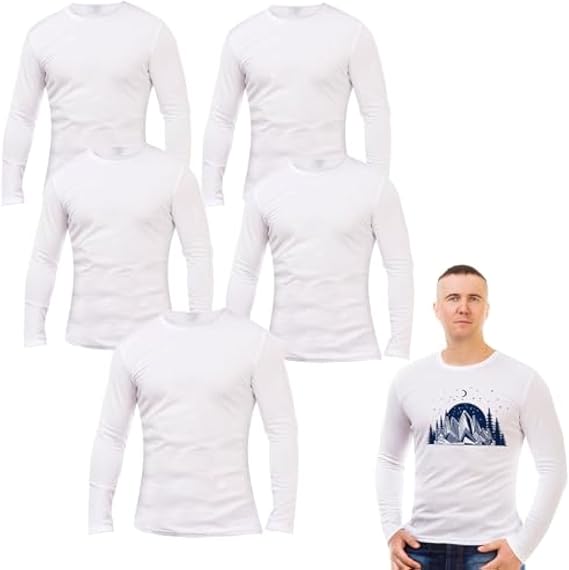 ORJ 5 Pack Long Sleeve Polyester Adult Tshirts for Sublimation White Blank
