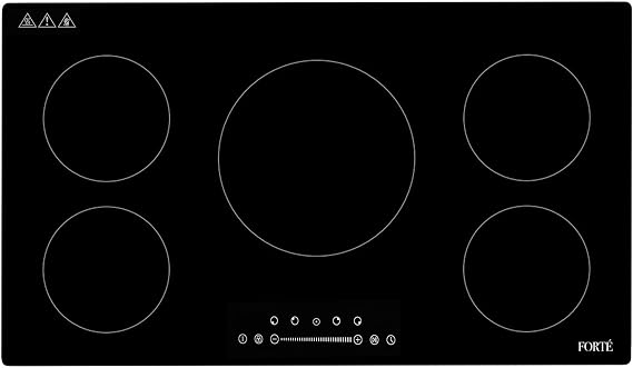 Forte F36NDC4505B 36 Inch Electric Induction Cooktop with 5 Elements, Pan Presence Sensor, Hot Surface Indicator, Hot Surface Indicator, Timer, Induction Technology in Black