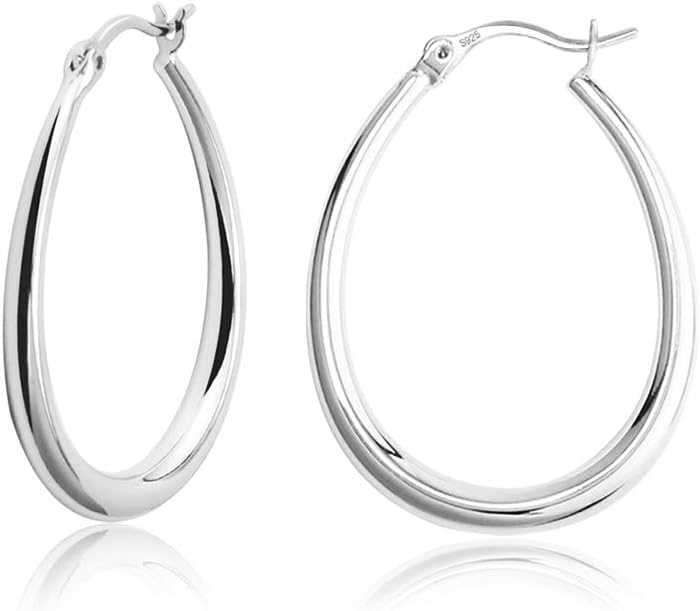 Silver Oval Hoop Earrings for Women 14K Gold Plated Hoop Earrings