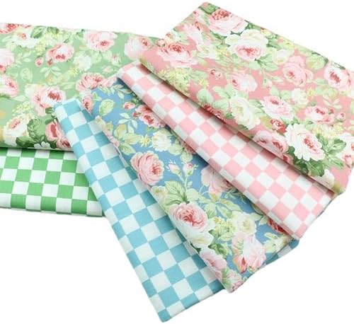 Hanjunzhao 6pcs Checkerboard and Vintage Floral Print Cotton Fat Quarters Fabric Bundles 18x22 inch for Quilting, Sewing, Bags, Holiday Party Decor, Gift Wrapping, DIY Decor Jewelry Box, and Crafts