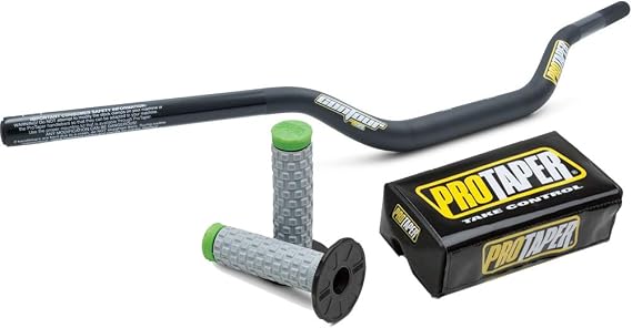 Pro Taper 2810D JET BLACK Black Carmichael Contour handlebars & 024854 Green Pillow Top Grips