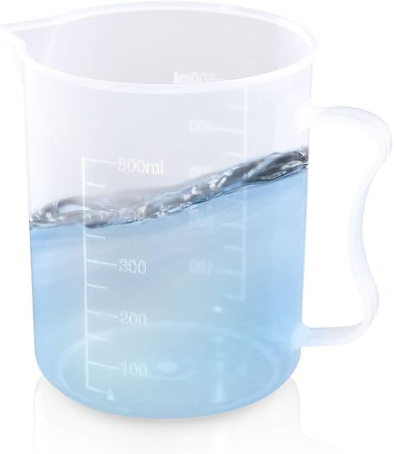 Measuring Cups Plastic Graduated Beaker Pitcher 500ml Measuring Cup Lab Kitchen Measuring Beaker Clear Pitcher With Spout and Handle (500ml)